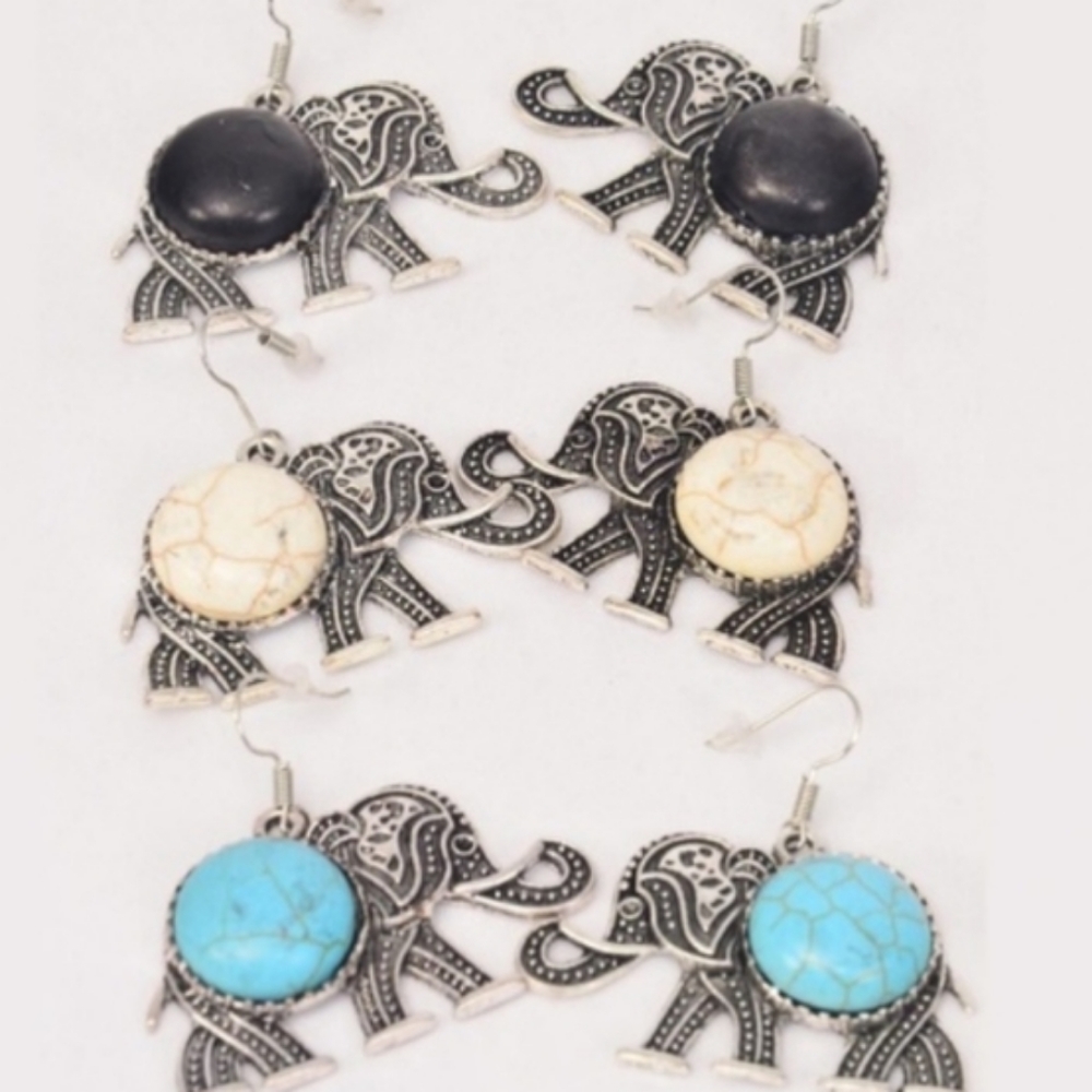 Silver Large White Stone Elephant dangle Earrings cute trendy  Fashion J…